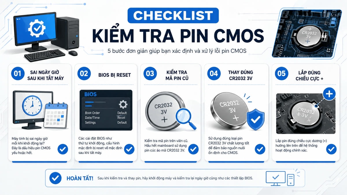 Máy tính hay lỗi ngày giờ BIOS: nguyên nhân và cách kiểm tra pin CMOS