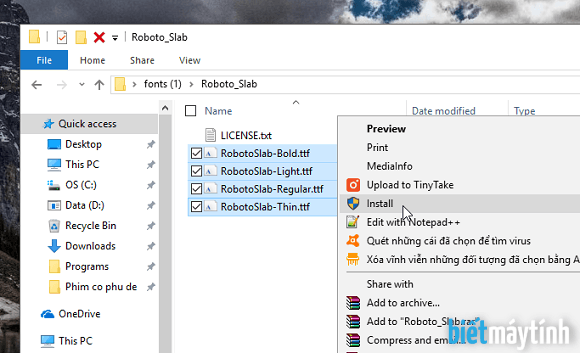 Cách cài font chữ cho máy tính win 7, 8, 10