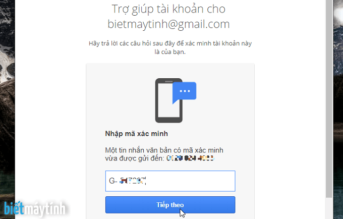 Lấy lại mật khẩu gmail bang so dien thoai