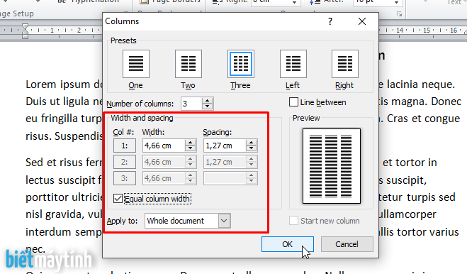 Cách chia cột trong văn bản word