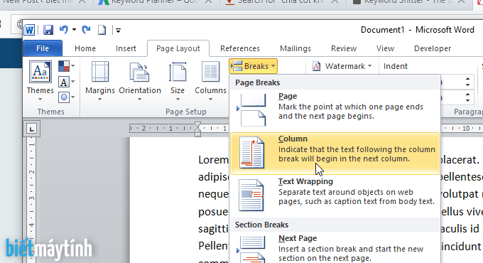 Cách chia cột trong văn bản word