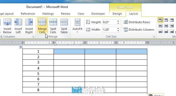 Cách chia đôi bảng, gộp bảng trong Word