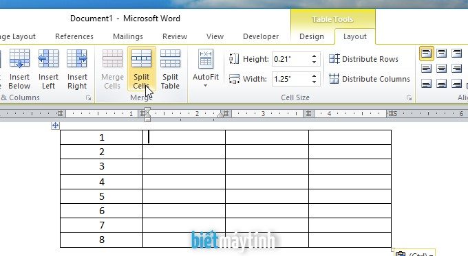 Cách chia đôi bảng, gộp bảng trong Word