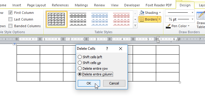 cách xóa hàng và cột trong word