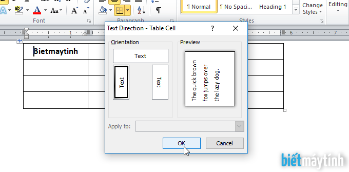 cách xoay chữ trong bảng Word, Excel, PowerPoint