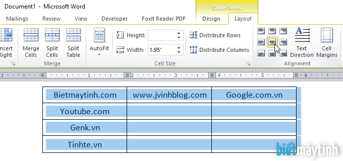 canh chữ trong bảng word