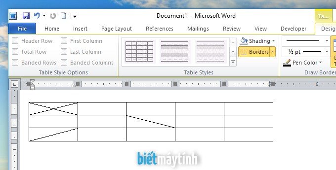Cách tạo đường chéo trong bảng word