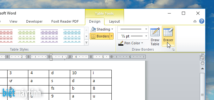xóa đường viền của bảng trong word