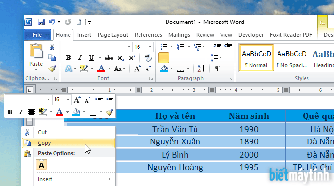 copy bảng từ word sang excel, powerpoint