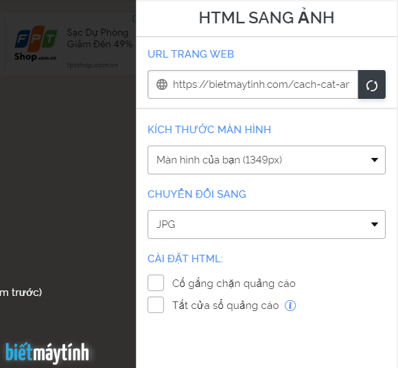 Cách chuyển đổi html sang jpg, svg trực tuyến