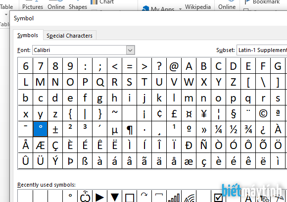 Chèn kí tự độ trong Word, PowerPoint, Excel