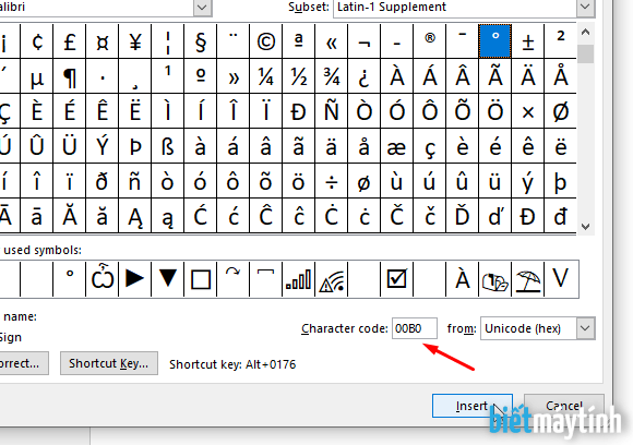 Chèn kí tự độ trong Word, PowerPoint, Excel