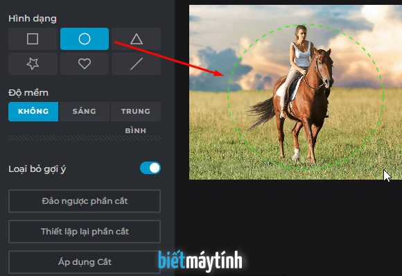 cắt ảnh theo hình dạng nhất định, cắt ảnh hình tròn trong Edit Ảnh Online