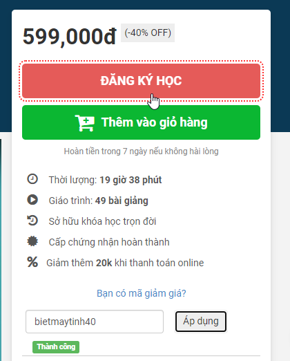 Mã giảm giá khóa học trực tuyến tại Unica