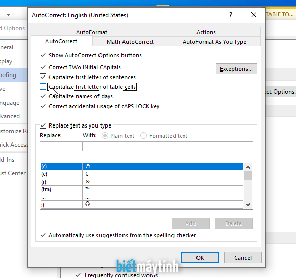 Cách tắt tính năng tự động viết hoa trong bảng Word