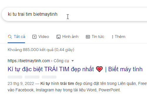 Tìm kí tự đặc biệt bằng Google