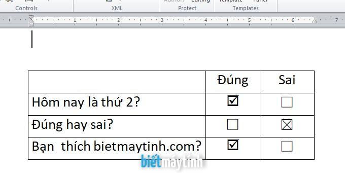 Cách tạo ô tích, checkbox tích được trong Wor