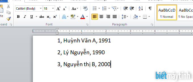 chuyển văn bản thành bảng trong word 2010