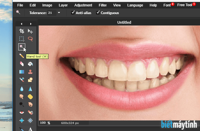 Làm trắng răng bằng Photoshop online