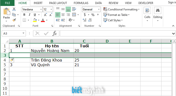 Phím tắt chèn dòng, insert dòng trong Excel