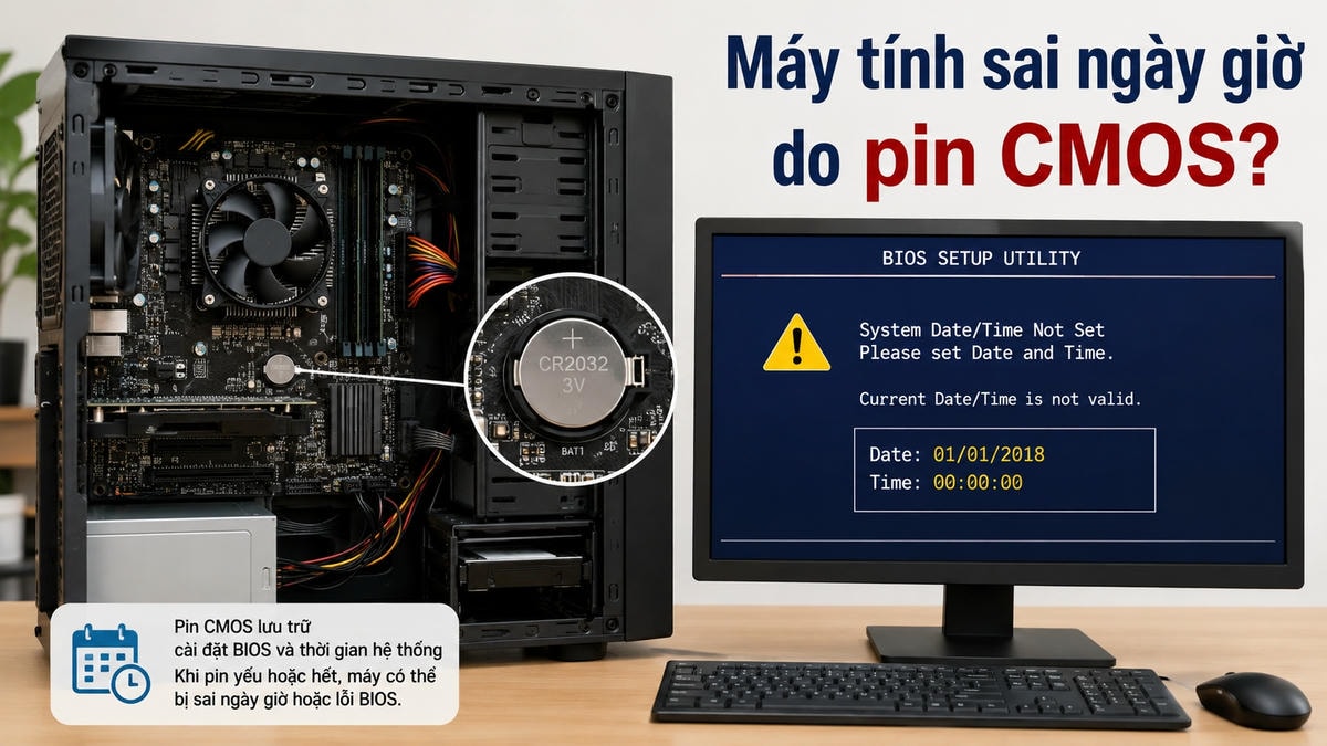 Máy tính hay lỗi ngày giờ BIOS: nguyên nhân và cách kiểm tra pin CMOS